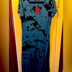 Dark navy blue tie-dye short sleeve maxi dress